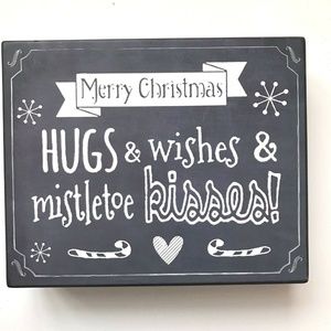 Merry Christmas Wood Sign Hugs Wishes Mistletoe